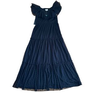 Tuckernuck Women’s Black Onyx Tulle Mesh Lace Giselle Maxi Dress Size M New